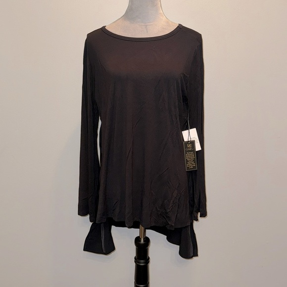 DG2 Diane Gilman black high low blouse NWT L - Picture 1 of 11